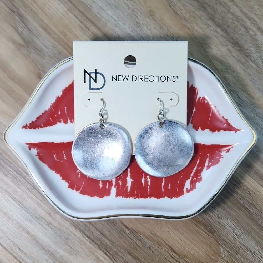 Nwt New Directions Silver Tone Disc Earrings